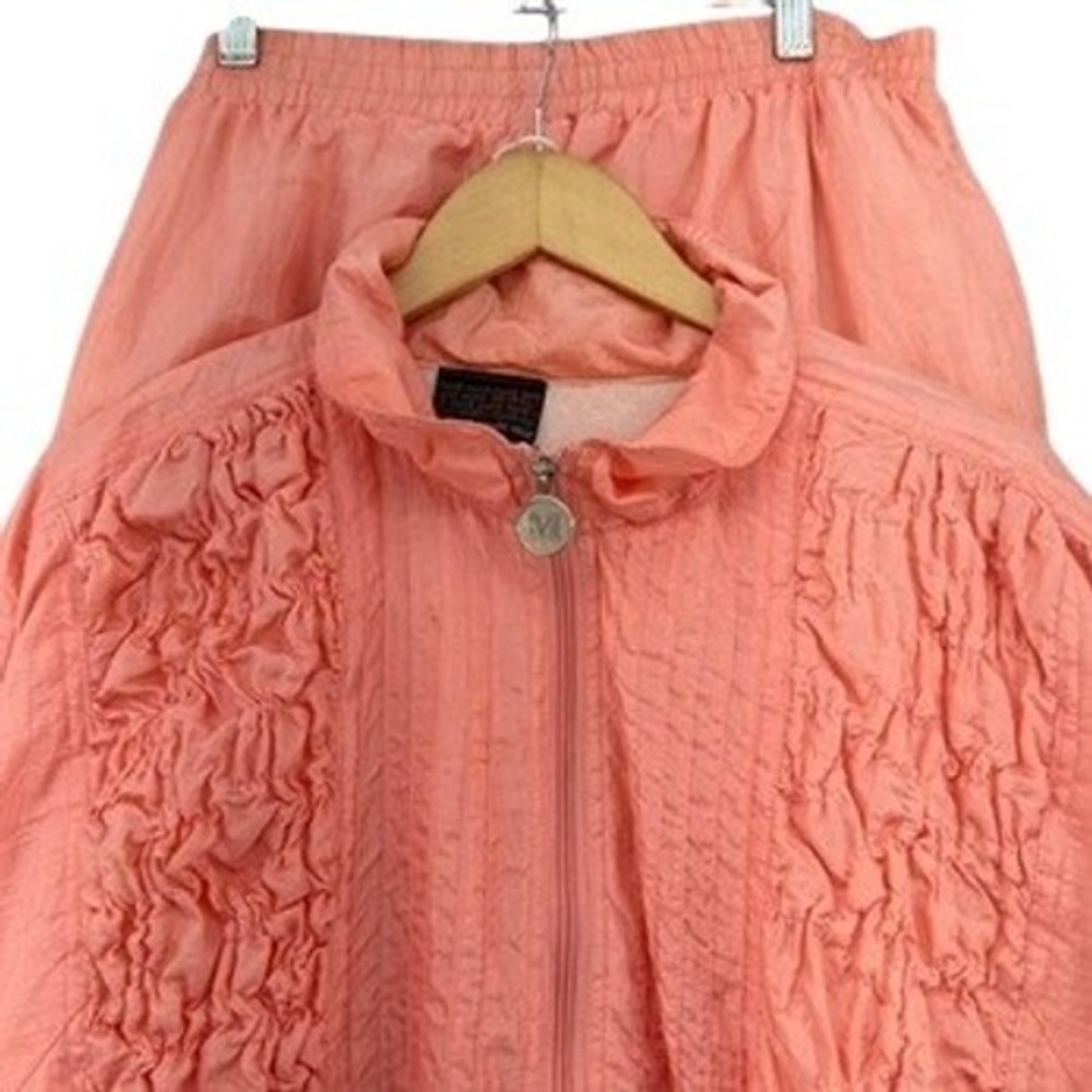 VTG Mureli 2 Piece Tracksuit Coral Pink Ruched Windbreaker Pants Set SZ M 1990s